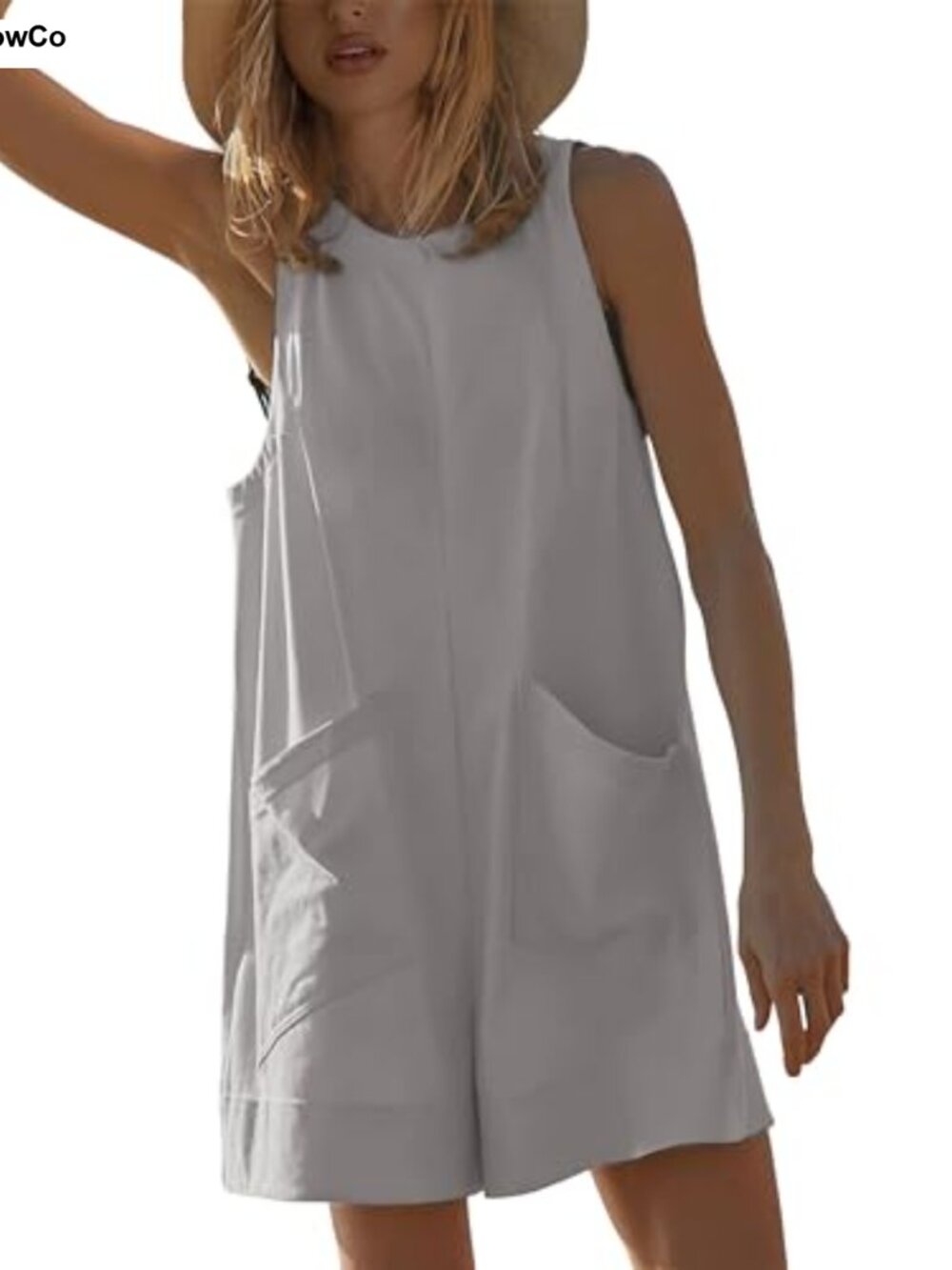 Women's Sleeveless Romper Cotton Blend Shorts Jumpsuit Pockets Summer Beach